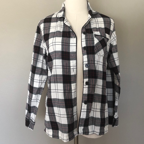 Extra Small Women's Sleep Shirt White Black Red Plaid Wondershop Long Sleeve - Picture 3 of 8